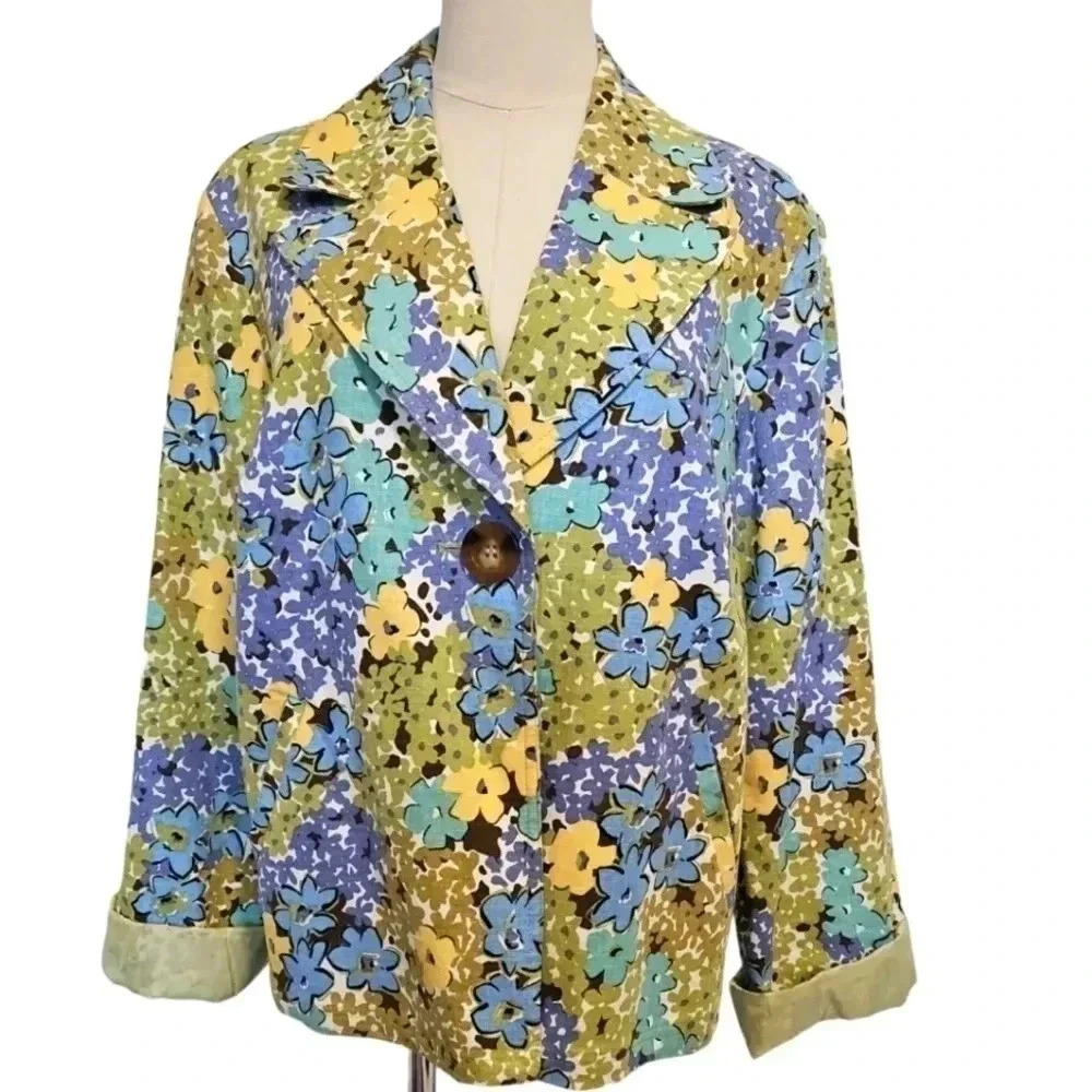 Requirements linen blend Large beautiful blue/yellow/green jacket